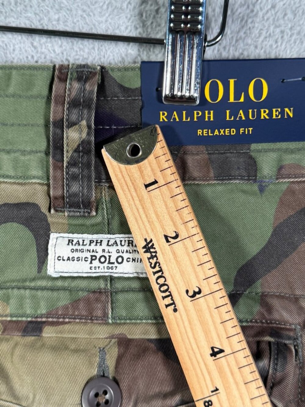 Polo Ralph Lauren Cargo Shorts Mens 38 Green Camo Relaxed Fit Gellar $118 *FLAW - Picture 9 of 14
